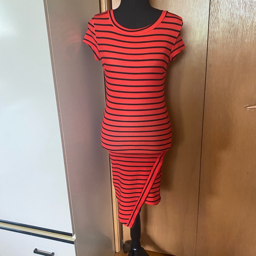 UK2LA Red and Black Striped Midi Dress